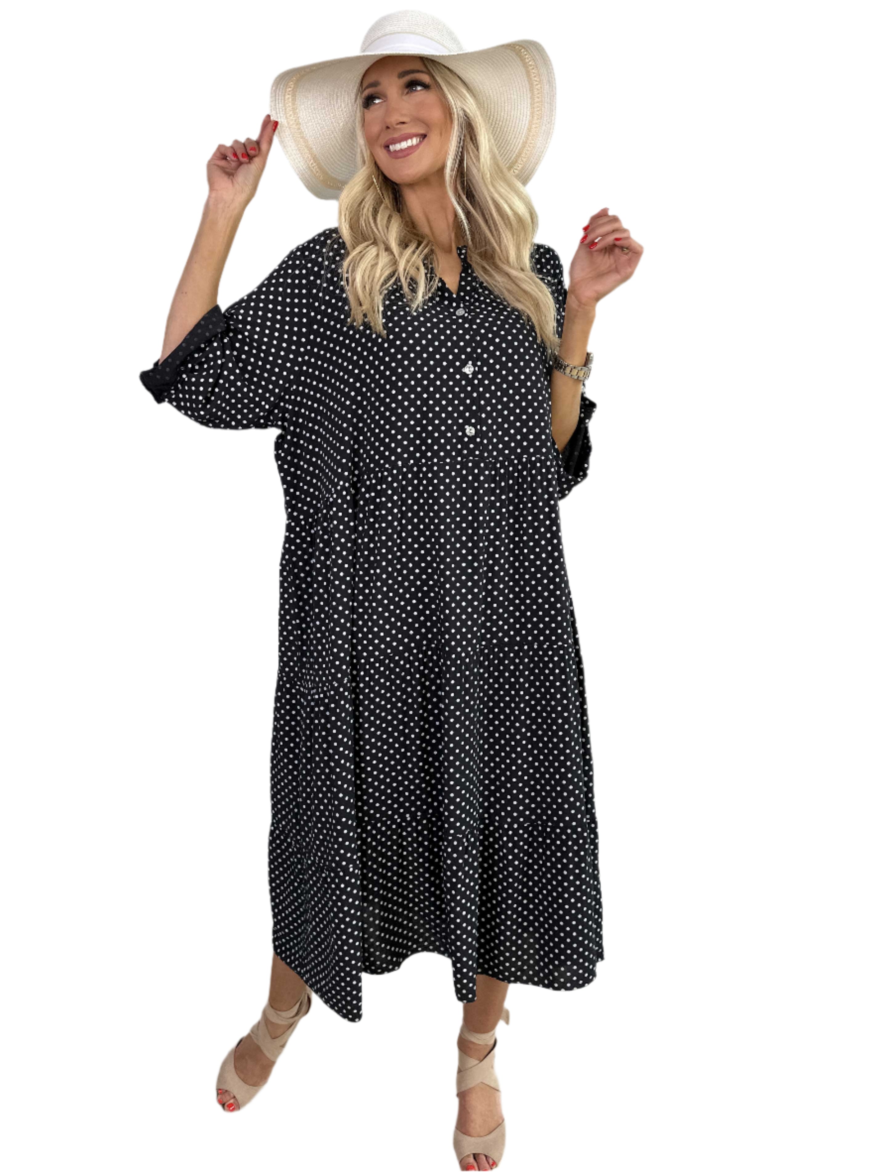 Margareth - Elegant Prikket Midikjole