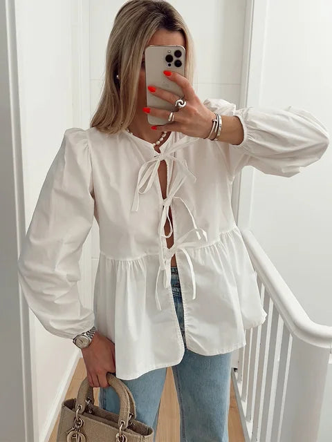 Olivia Bluse med Sløjfedetalje