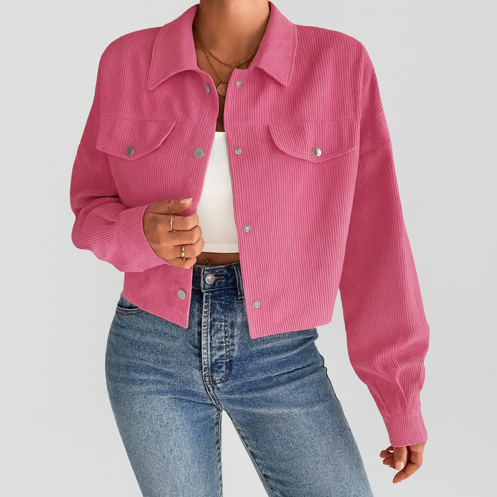 Emilia Langærmet Fløjlsjakke med Knapper og Lommer – Tidløs & Stilfuld