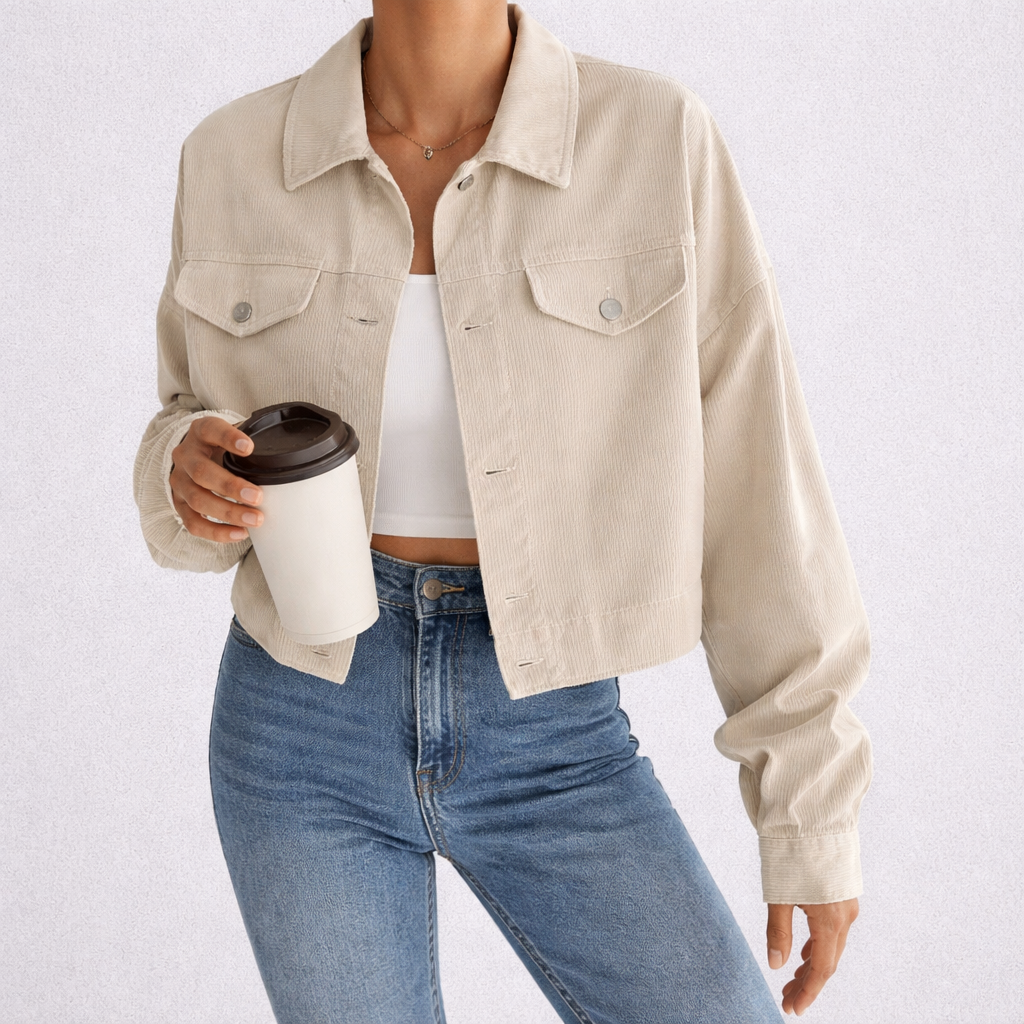 Emilia Langærmet Fløjlsjakke med Knapper og Lommer – Tidløs & Stilfuld