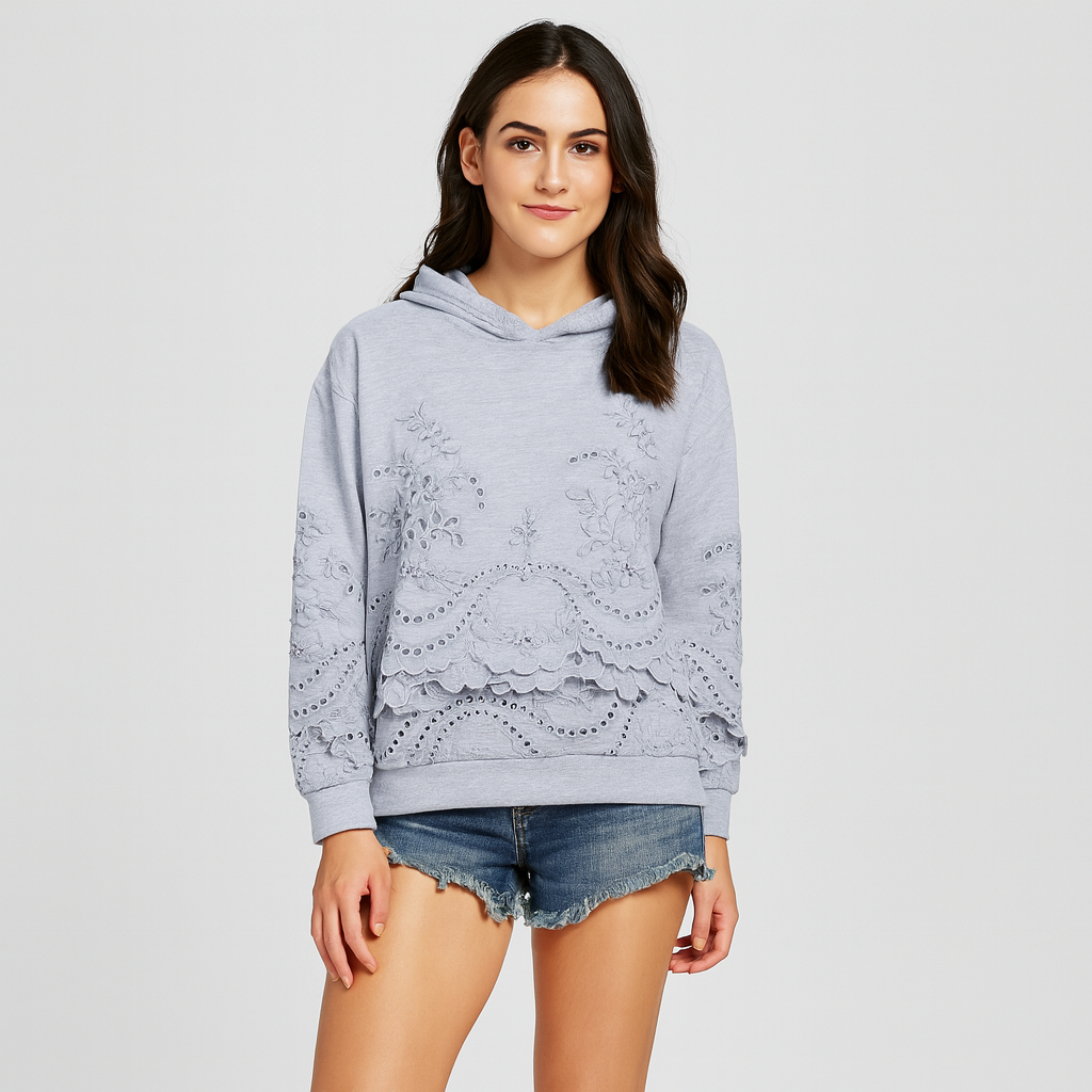 Emryn | Hættetrøje med blomsterbroderi