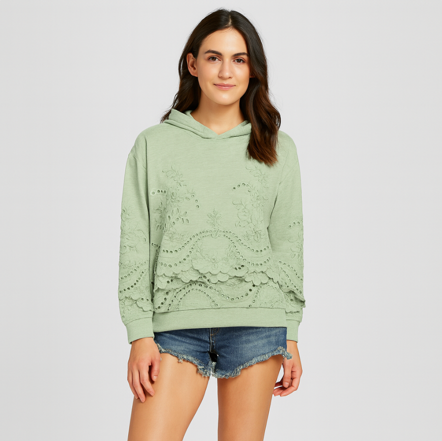 Emryn | Hættetrøje med blomsterbroderi