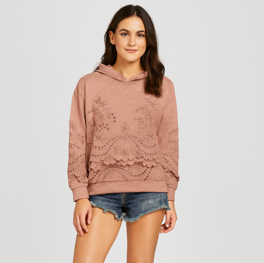 Emryn | Hættetrøje med blomsterbroderi