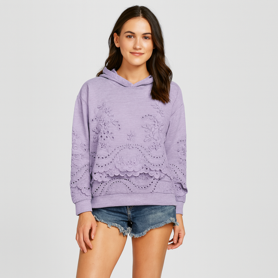 Emryn | Hættetrøje med blomsterbroderi