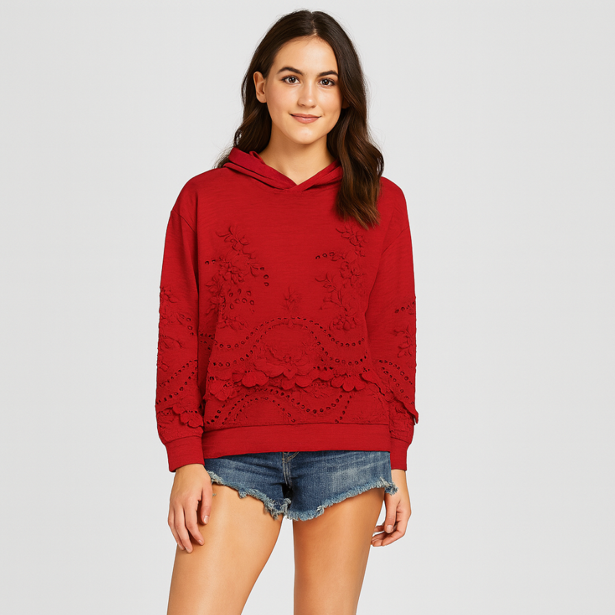 Emryn | Hættetrøje med blomsterbroderi