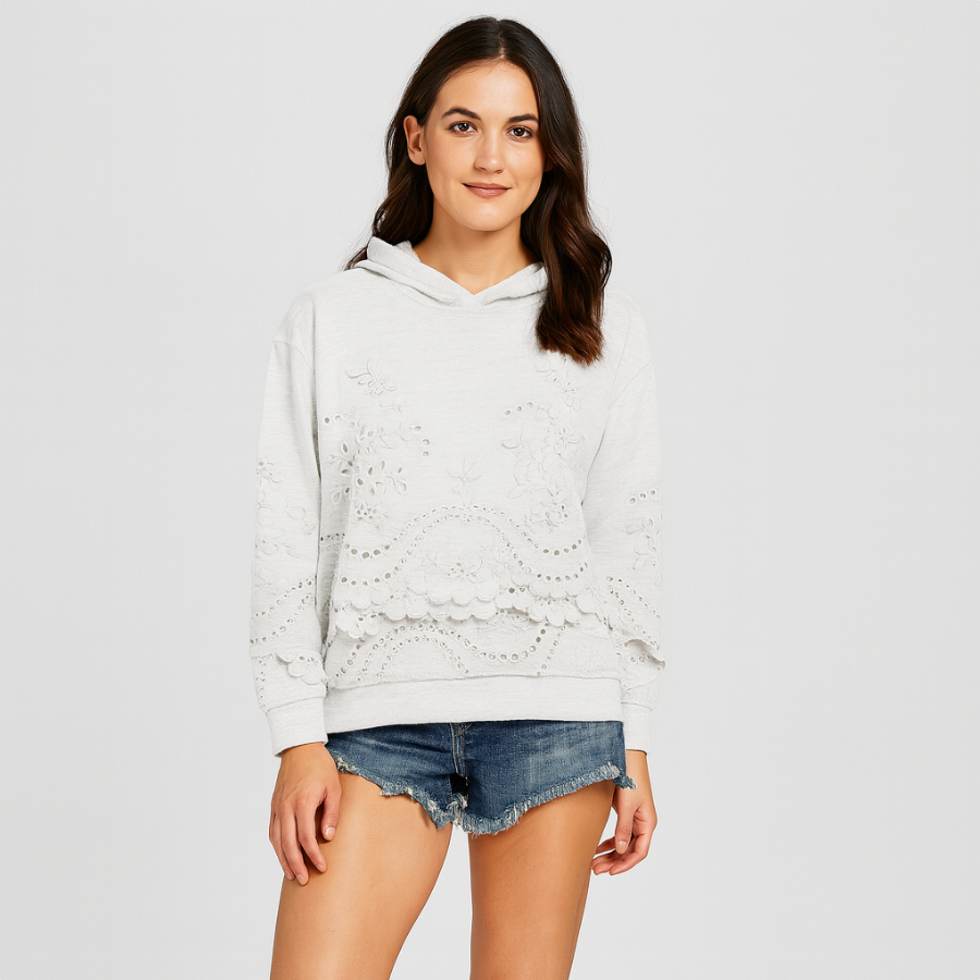 Emryn | Hættetrøje med blomsterbroderi