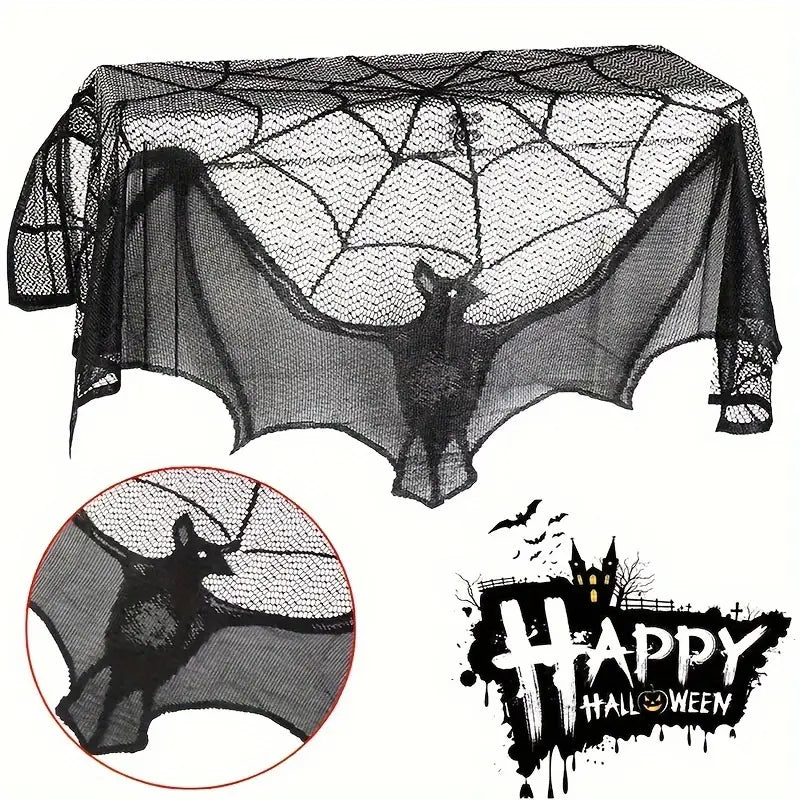 GothicLace Halloween blondebånd-dekoration – Sort overdække med flagermus og spindelvæv