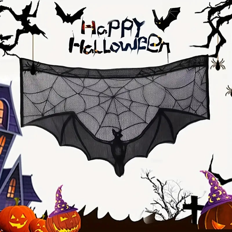 GothicLace Halloween blondebånd-dekoration – Sort overdække med flagermus og spindelvæv