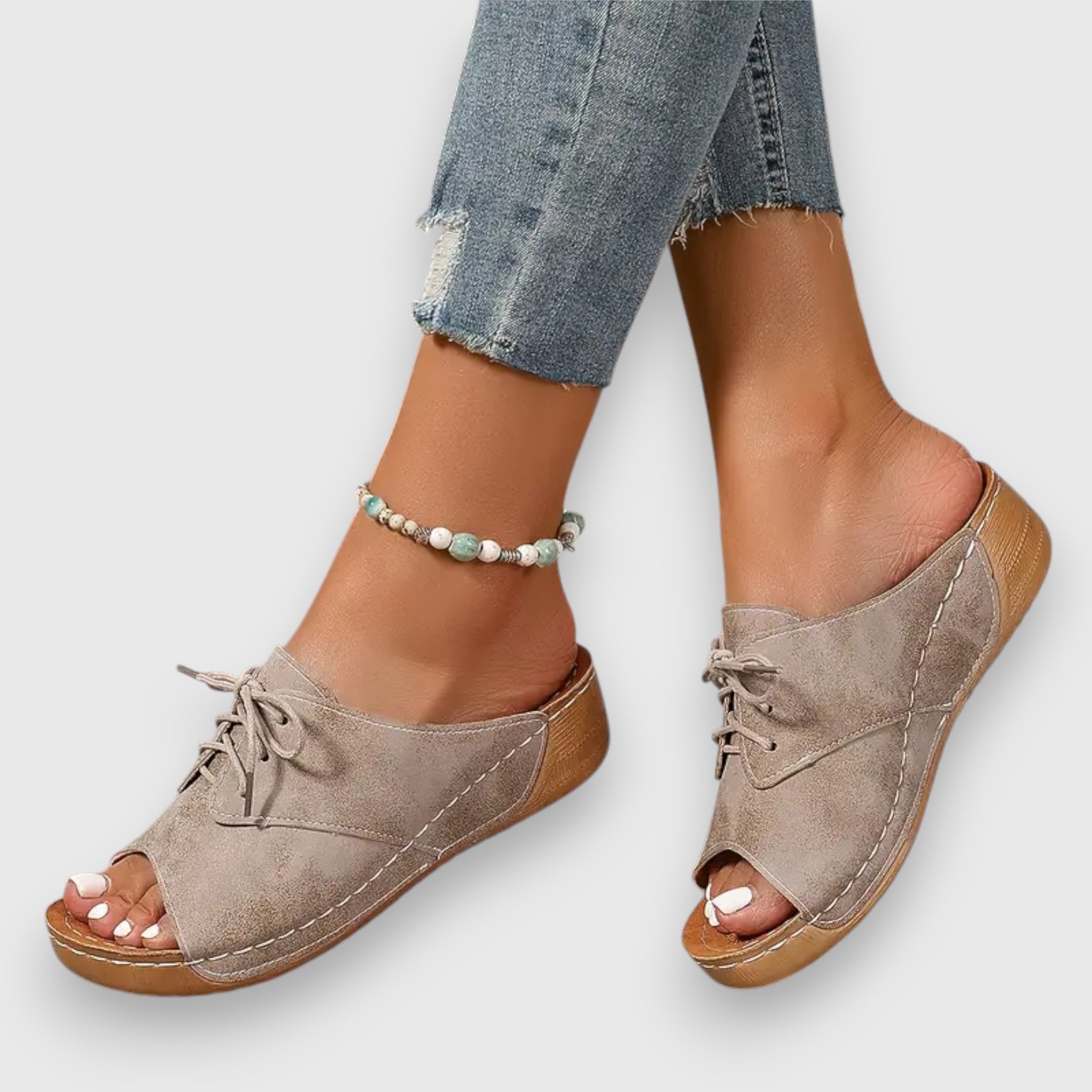 Marina - Chikke Peep-Toe Snøre-sandaler