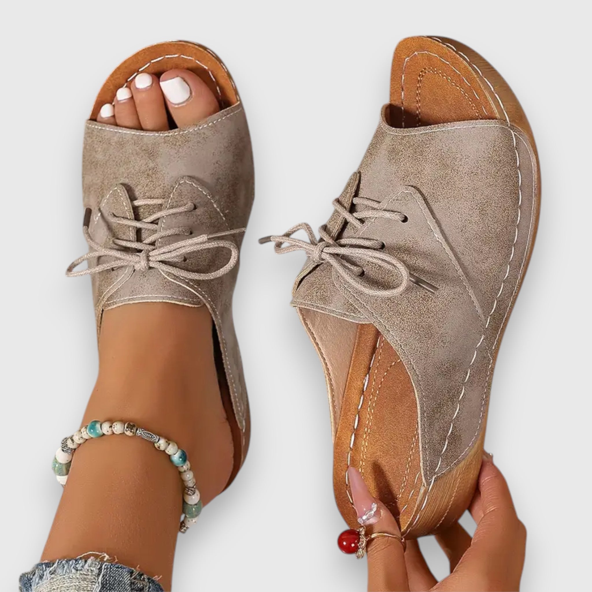 Marina - Chikke Peep-Toe Snøre-sandaler