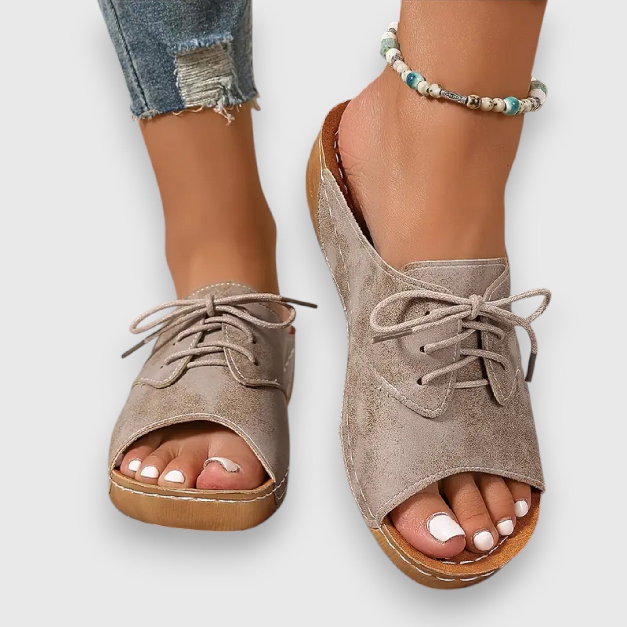 Marina - Chikke Peep-Toe Snøre-sandaler