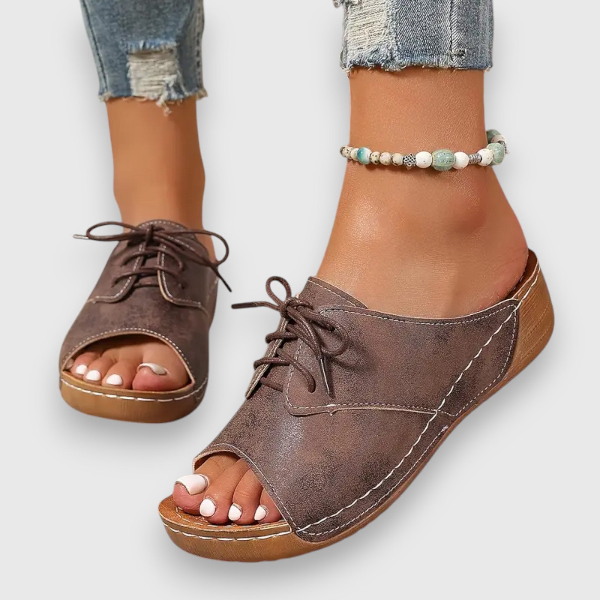 Marina - Chikke Peep-Toe Snøre-sandaler