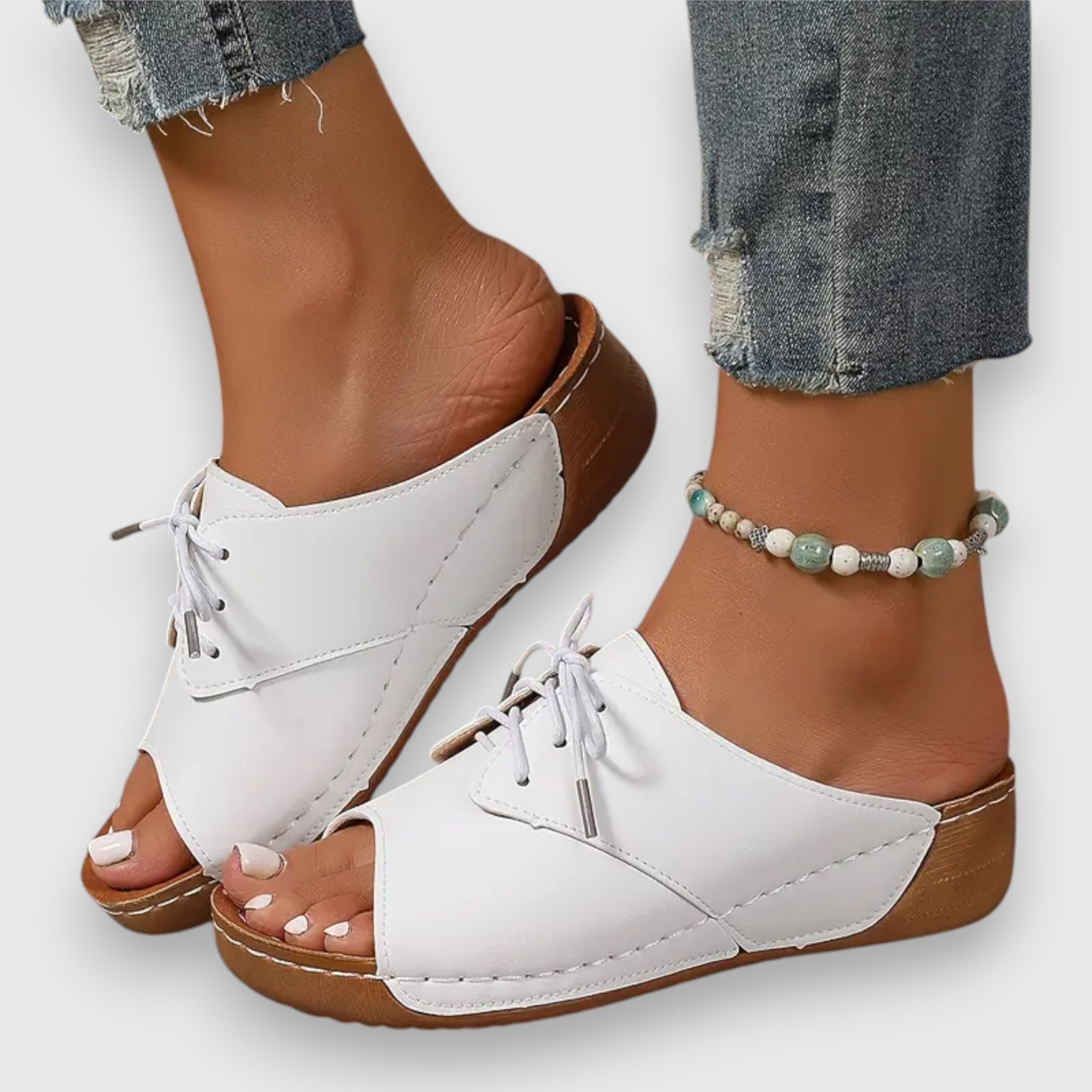 Marina - Chikke Peep-Toe Snøre-sandaler