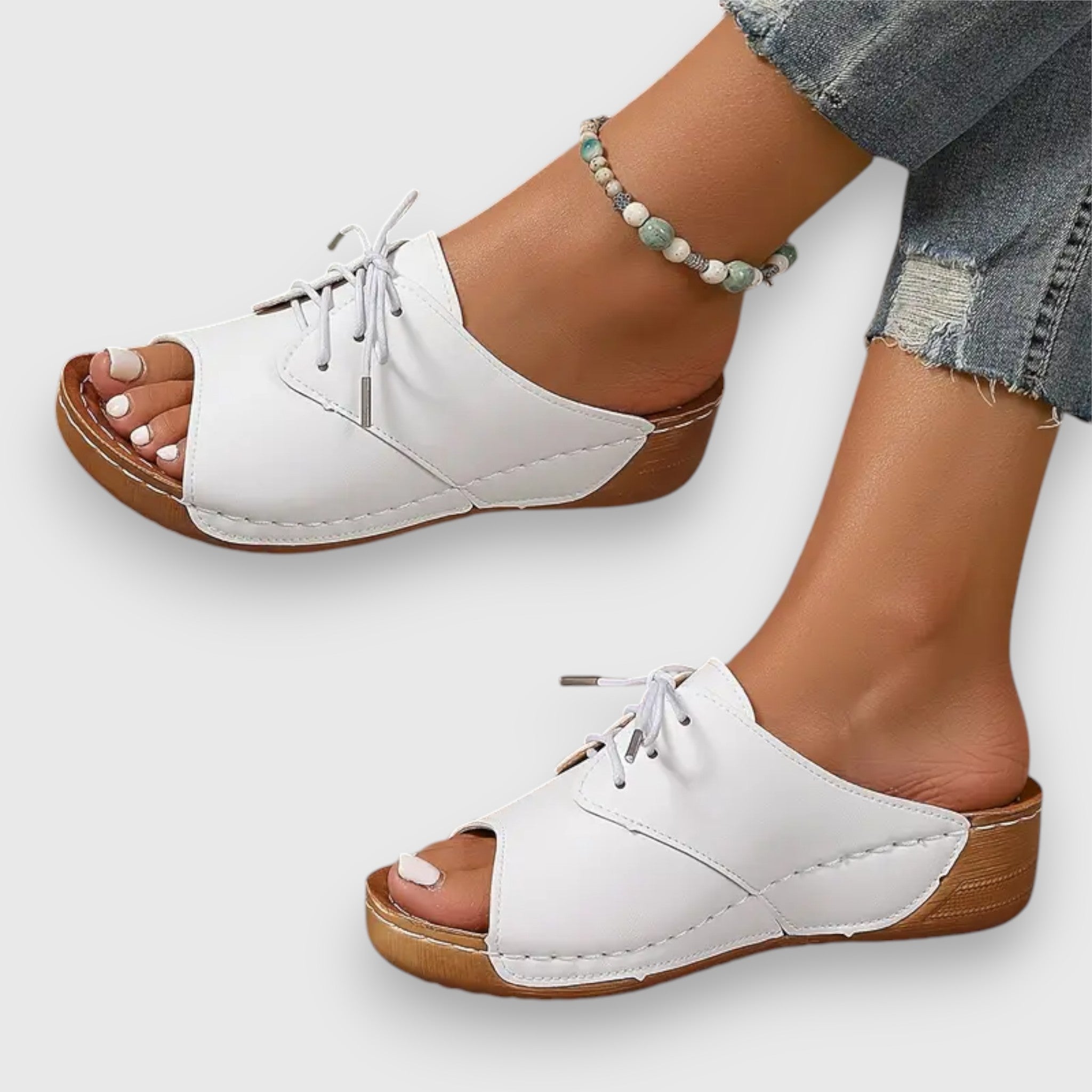 Marina - Chikke Peep-Toe Snøre-sandaler