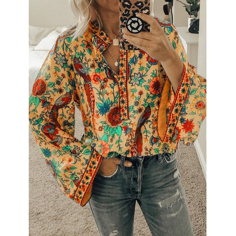 Sienna Blomsterprint Boho Bluse – Stilfuld og Behagelig