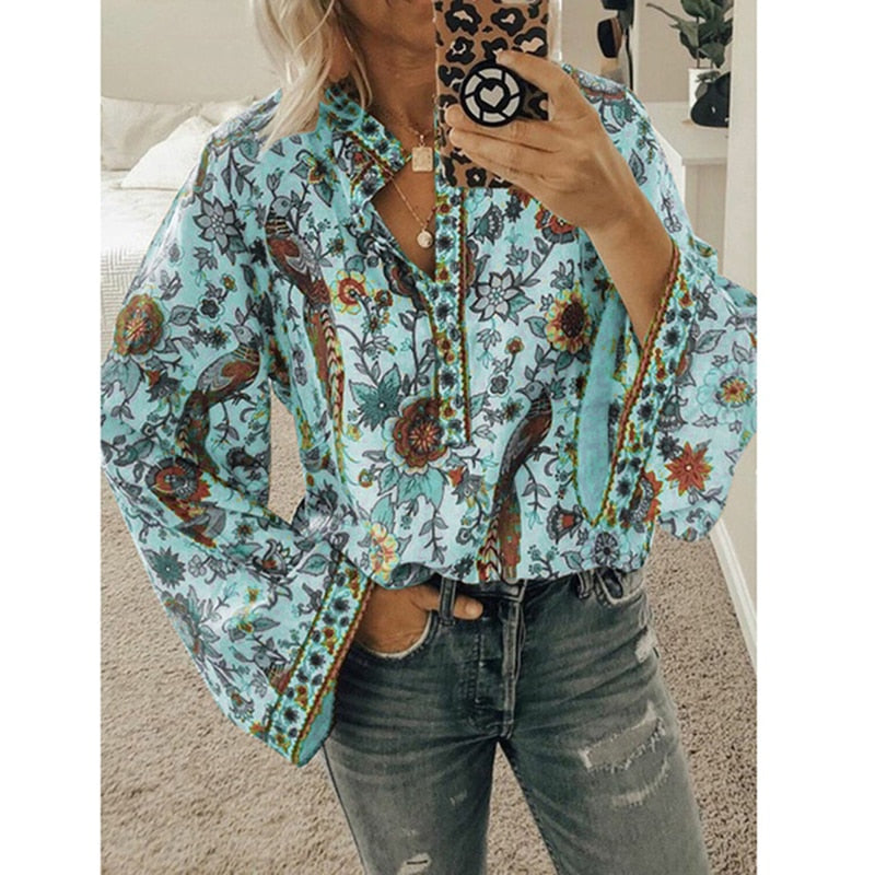 Sienna Blomsterprint Boho Bluse – Stilfuld og Behagelig