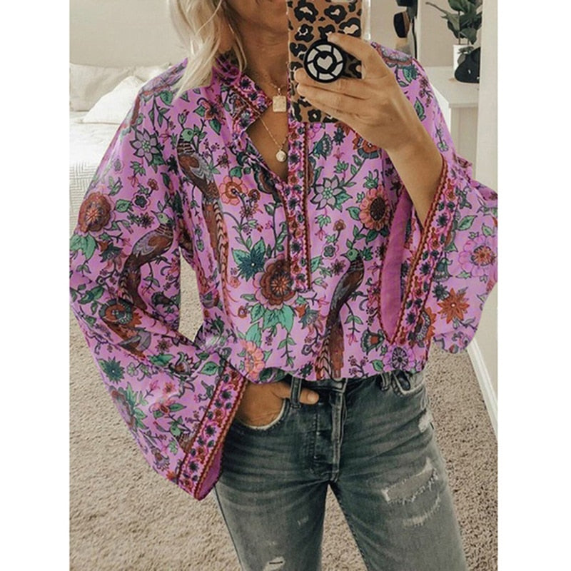 Sienna Blomsterprint Boho Bluse – Stilfuld og Behagelig