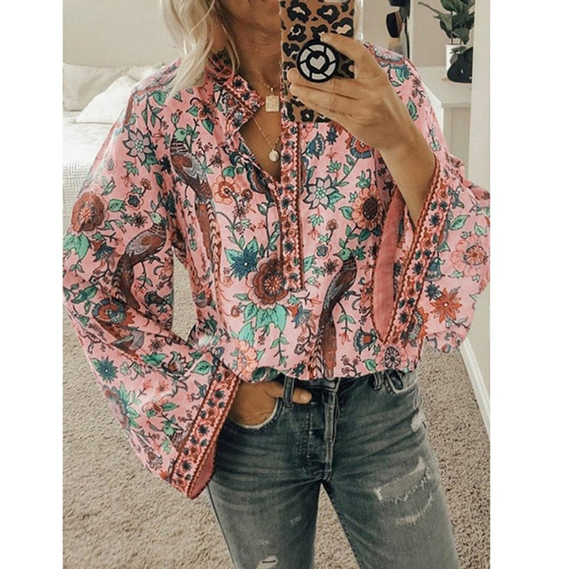 Sienna Blomsterprint Boho Bluse – Stilfuld og Behagelig