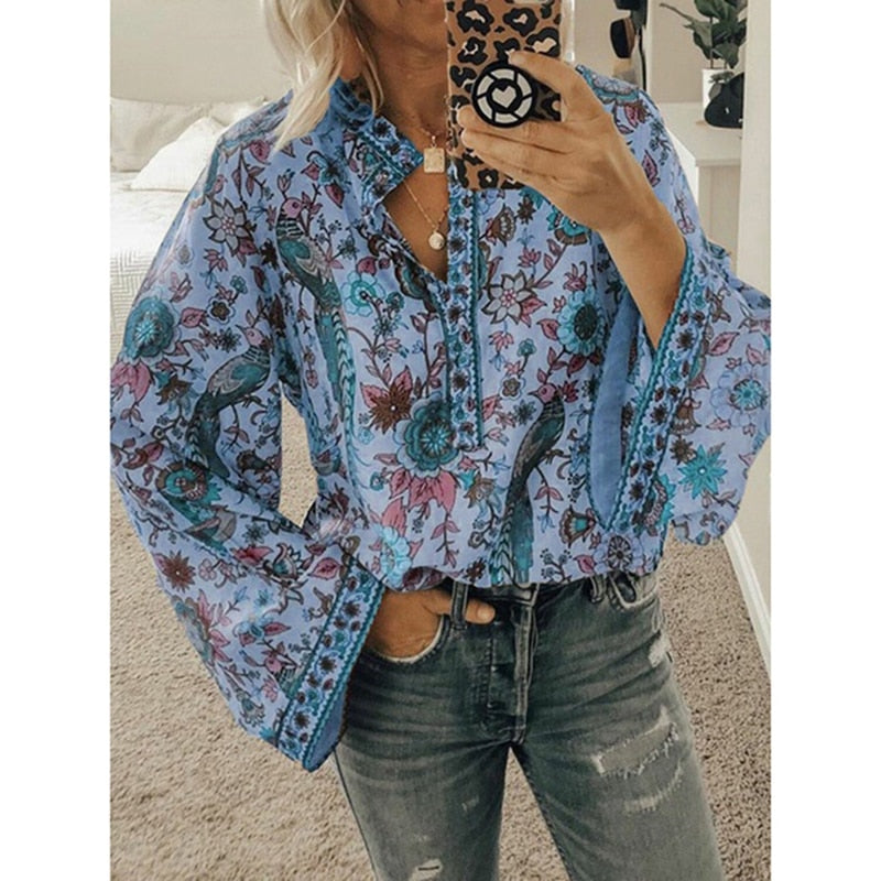 Sienna Blomsterprint Boho Bluse – Stilfuld og Behagelig