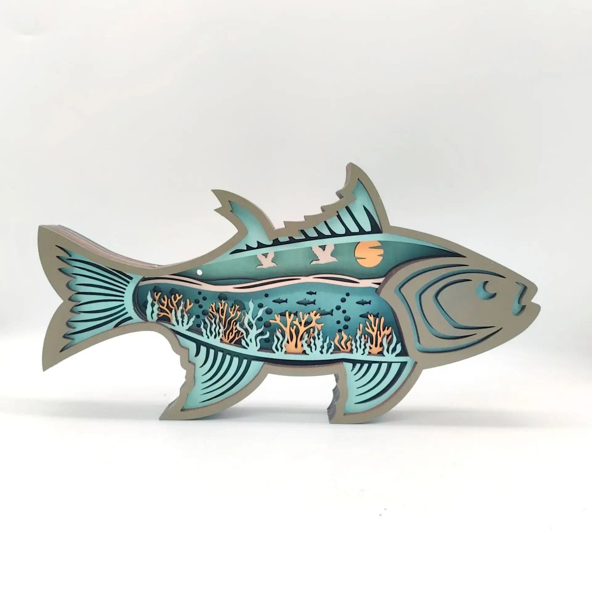 OceanGlow Oplyst Muslingeskal & Fiskedekoration – Havinspireret Kunst