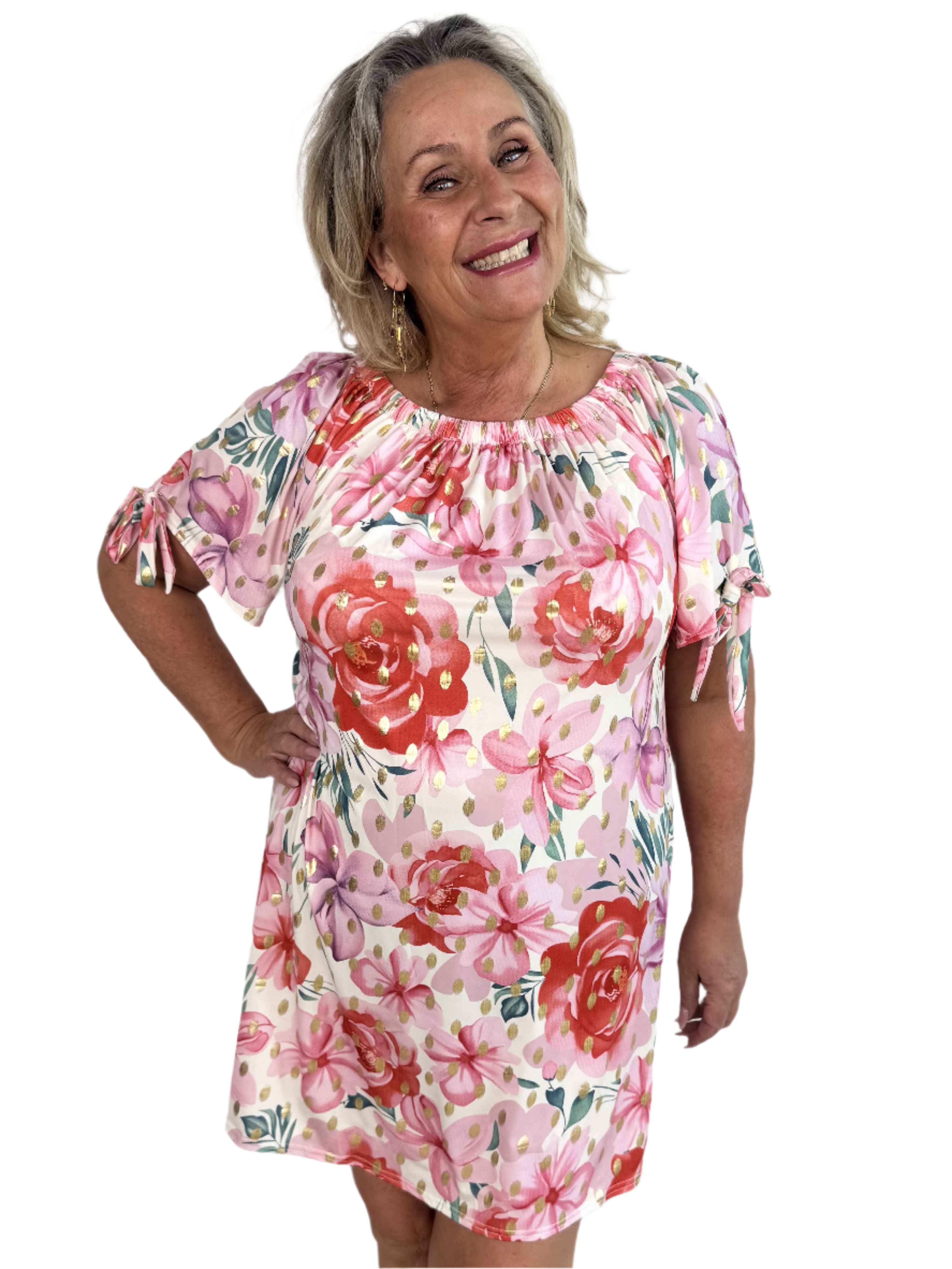 Maria - Plus Size Blomsterprint Midi med Smockudskæring