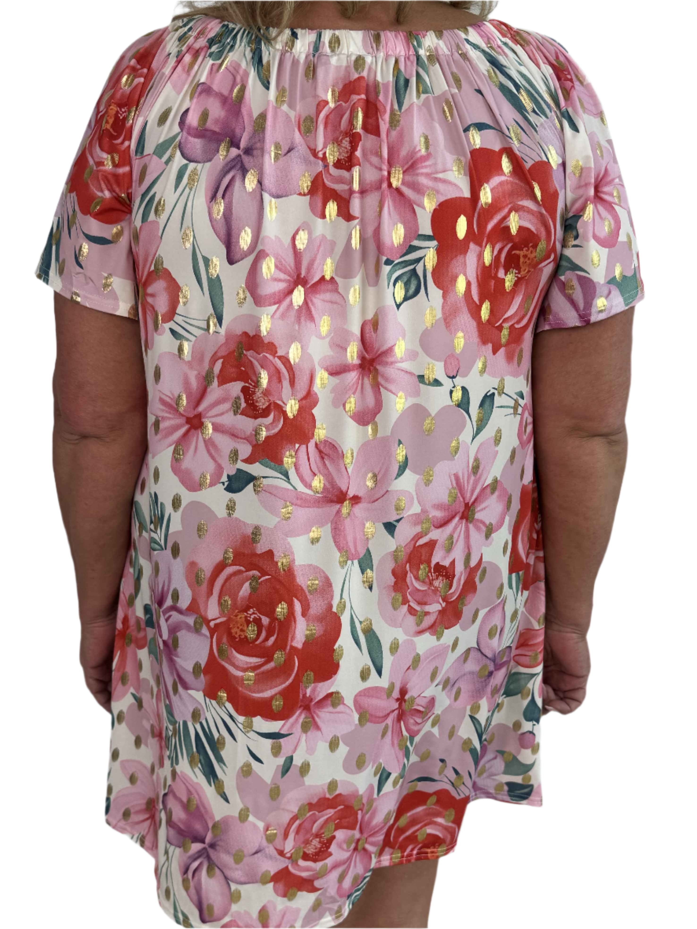 Maria - Plus Size Blomsterprint Midi med Smockudskæring
