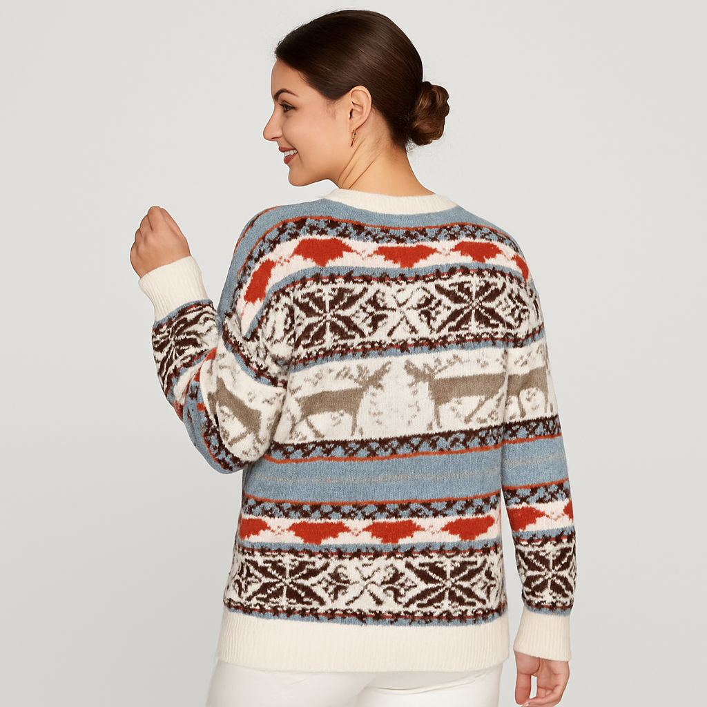 Ivanna | Geometrisk sweater med jule-rensdyrmønster