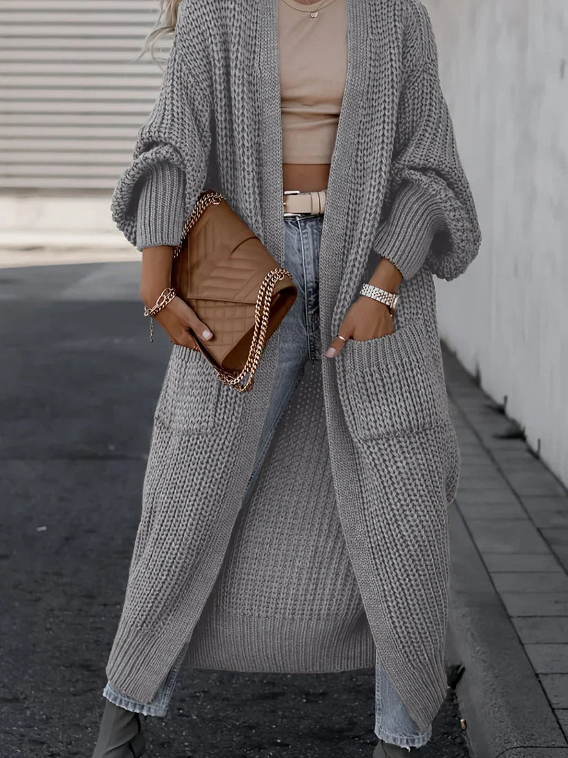 Olivia - Lang strik cardigan med lommer