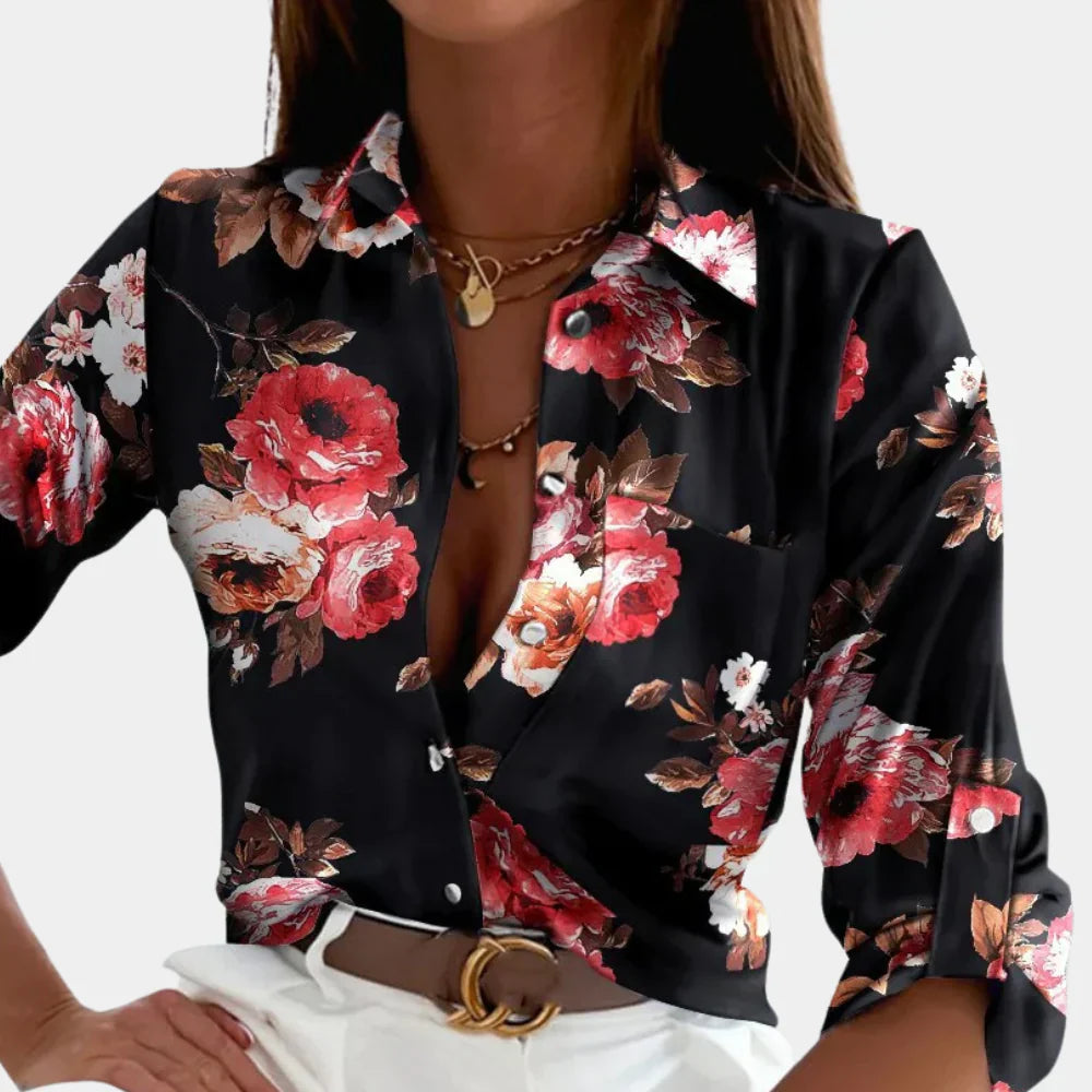 Sigrid Blomsterprint Skjortebluse – Elegant Bluse med Afslappet Pasform