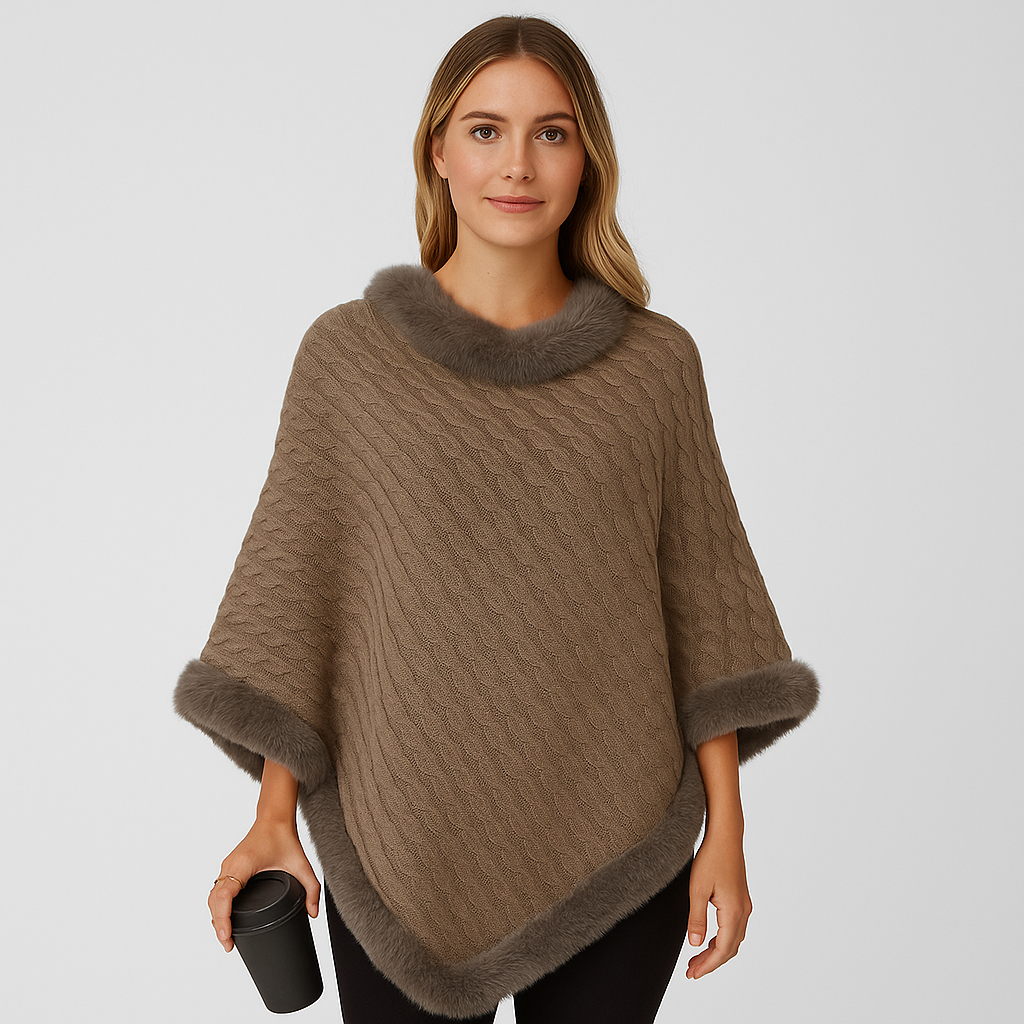 Loretta | Zopfmønster Pullover med Flagermusærmer og Pelsbesætning