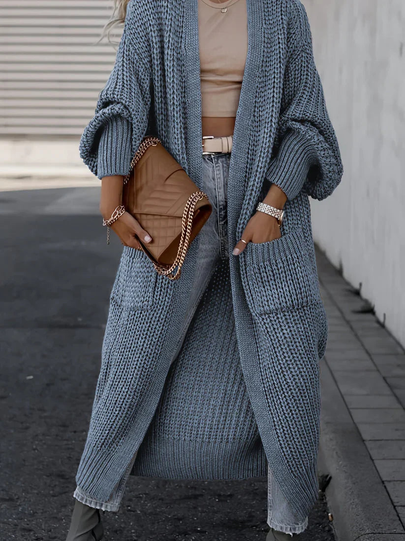 Olivia - Lang strik cardigan med lommer