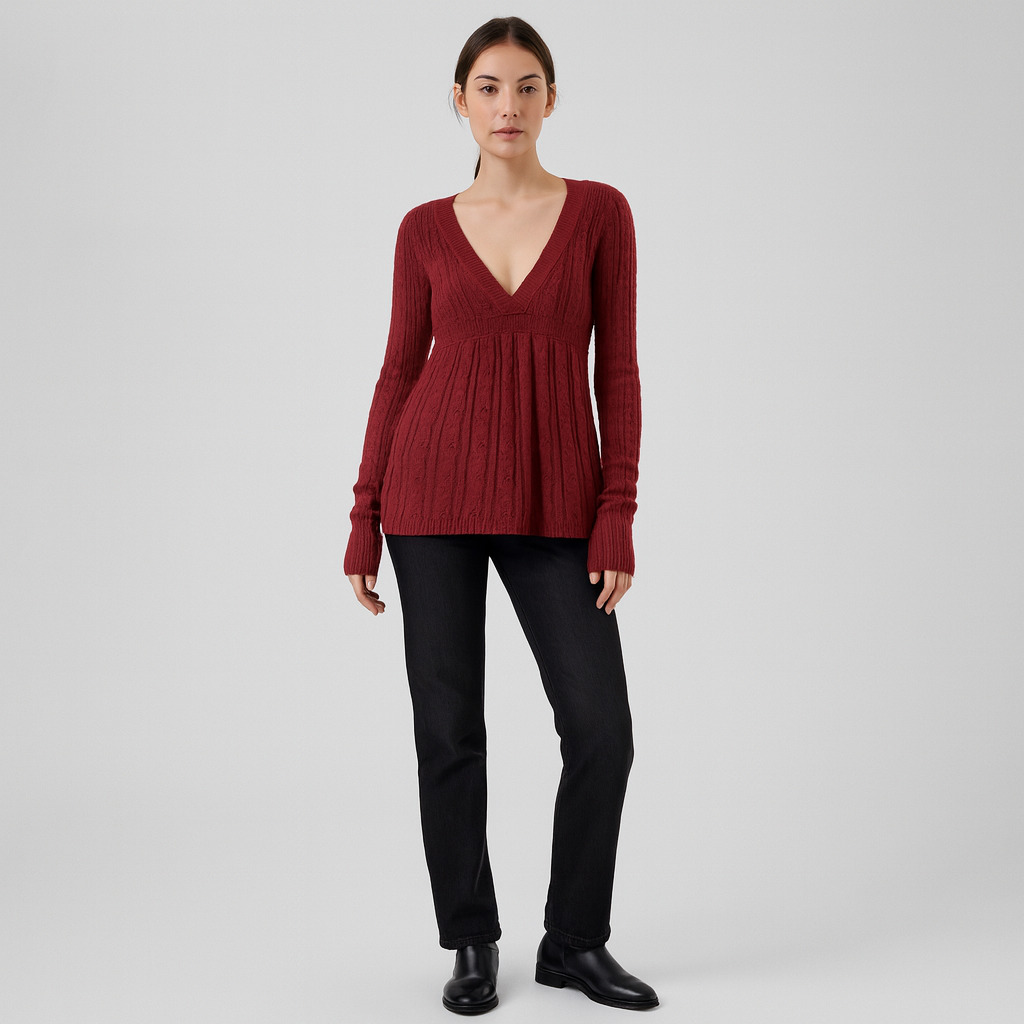 Maeva | Blød kabelstrikket pullover med V-udskæring