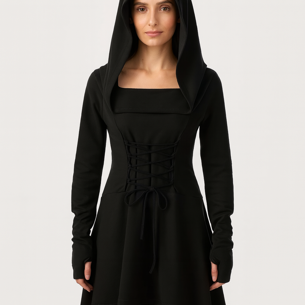 MoonShadow Gothic kjole – Dame Cosplay kjole med hætte og ærmer