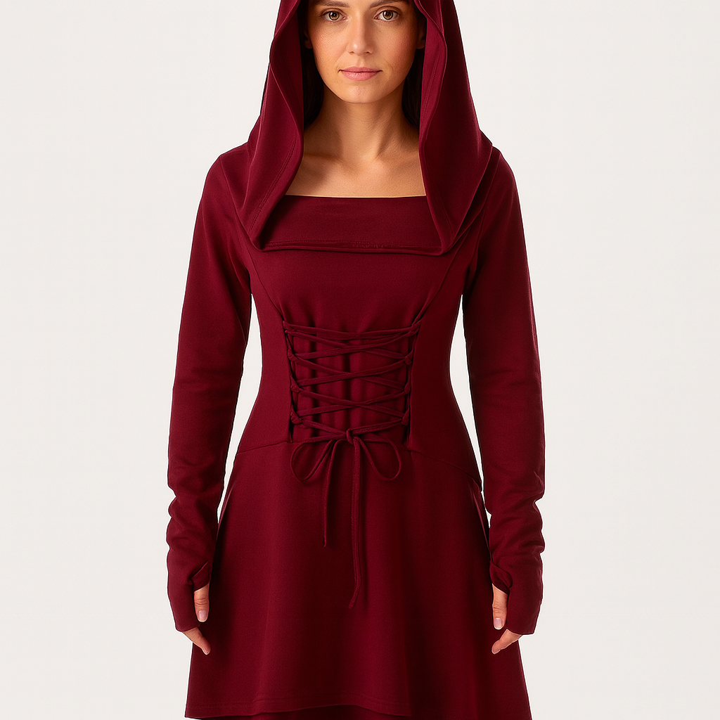 MoonShadow Gothic kjole – Dame Cosplay kjole med hætte og ærmer