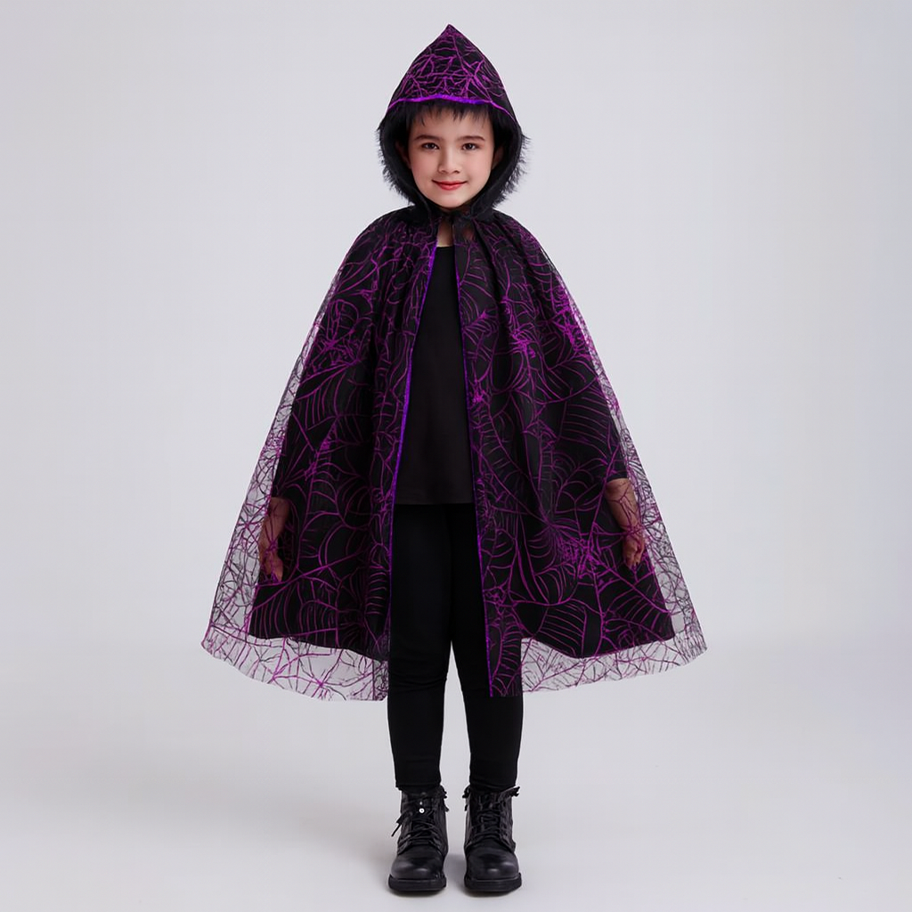 Noctira | Vintage Halloween Hoodie med Edderkoppespind ogflagermusprint