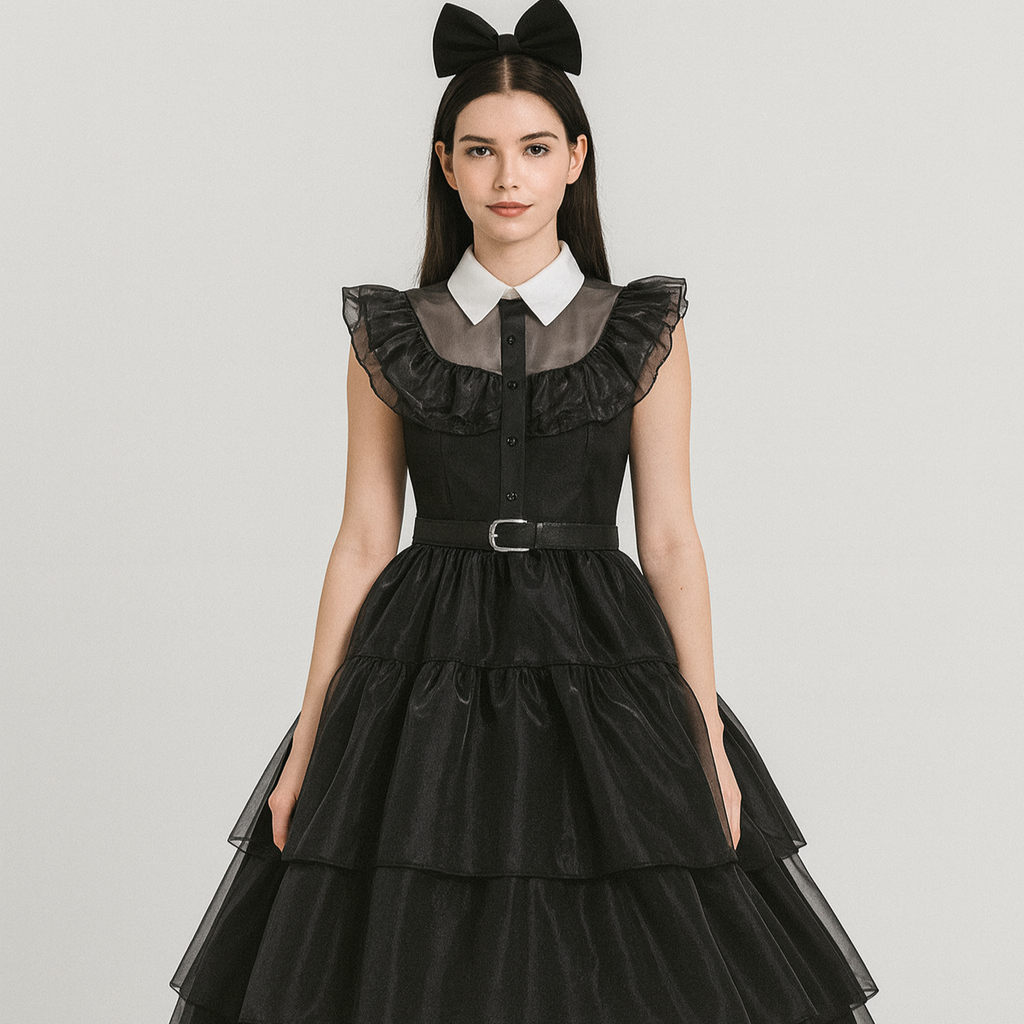 Nythera | Gothic Cosplay Net Dress med Lagkrave