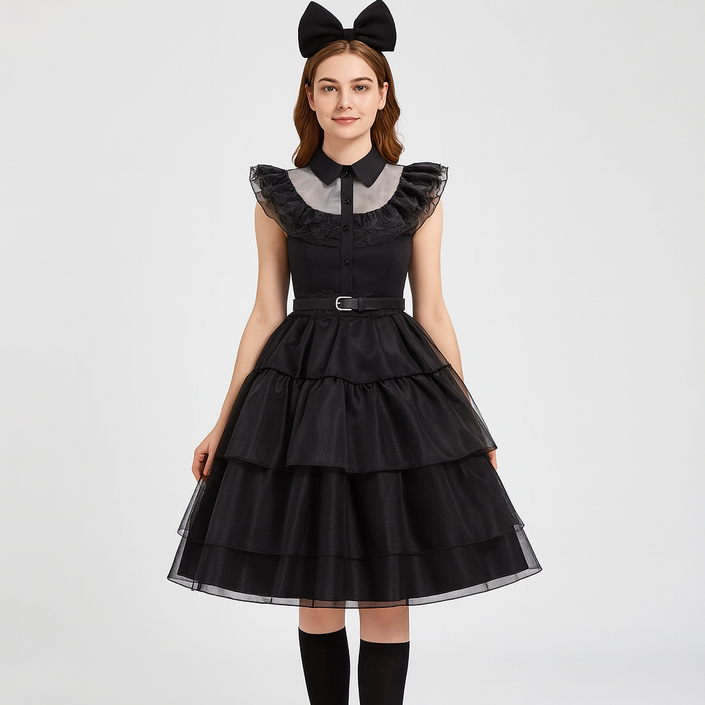 Nythera | Gothic Cosplay Net Dress med Lagkrave