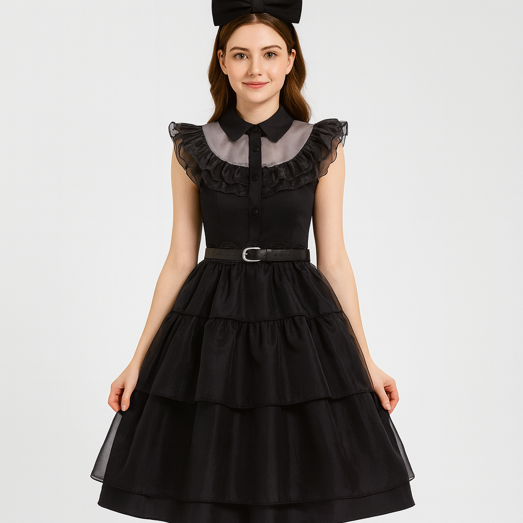 Nythera | Gothic Cosplay Net Dress med Lagkrave