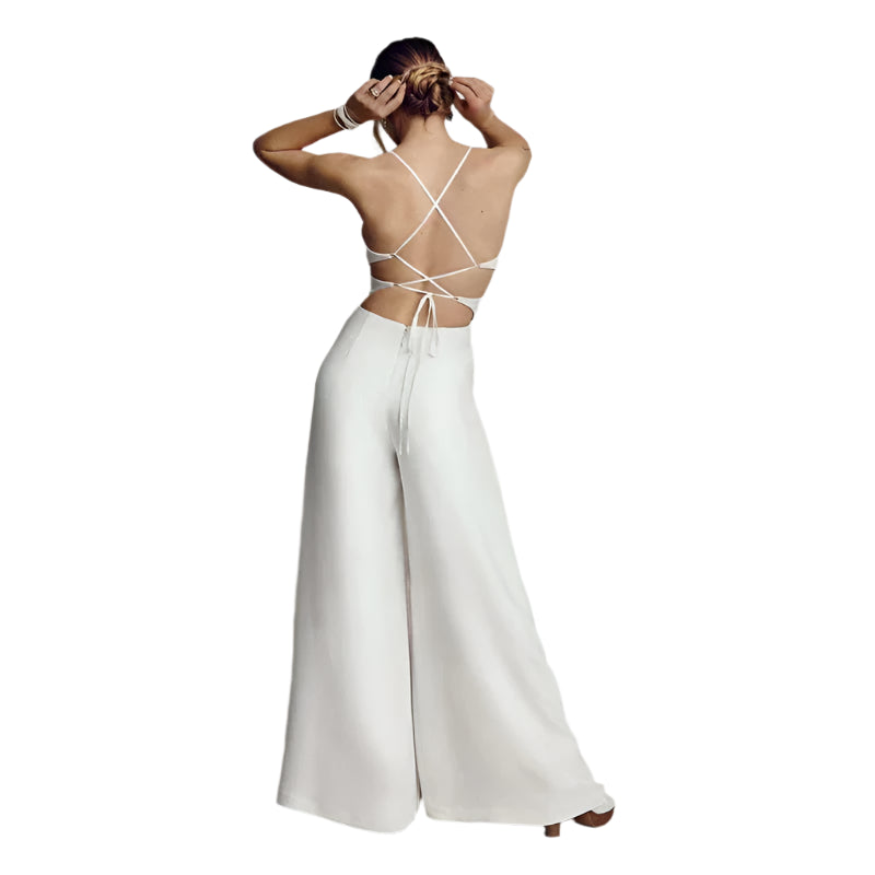 Lisbeth - Elegant jumpsuit med krydset ryg og vide ben
