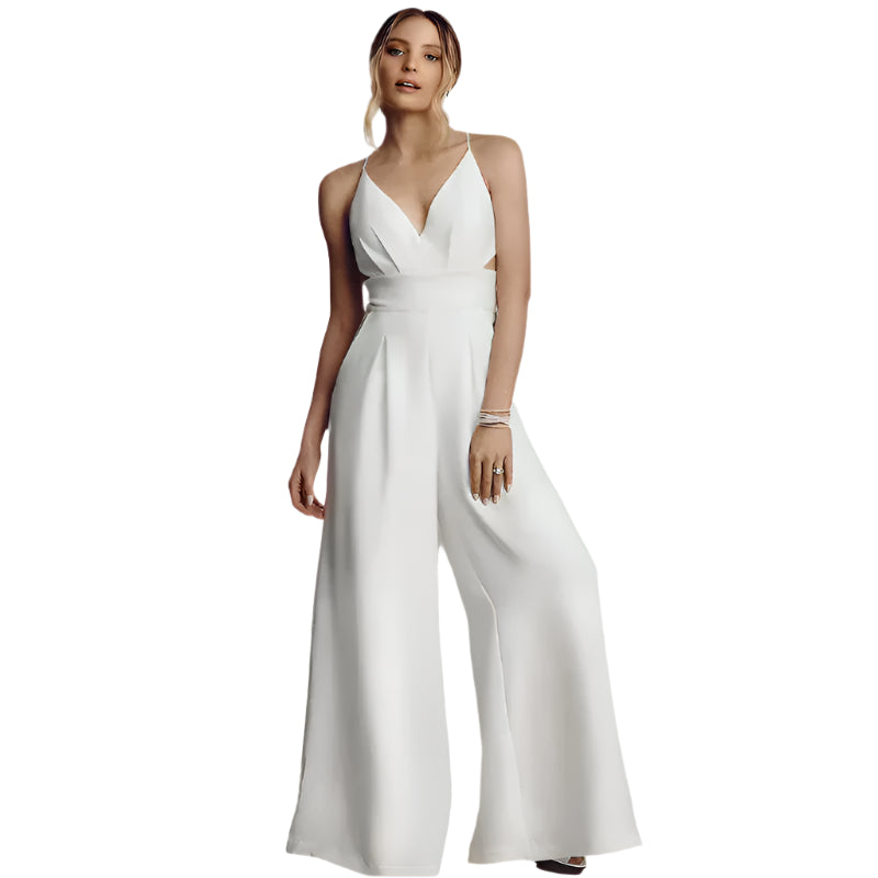 Lisbeth - Elegant jumpsuit med krydset ryg og vide ben