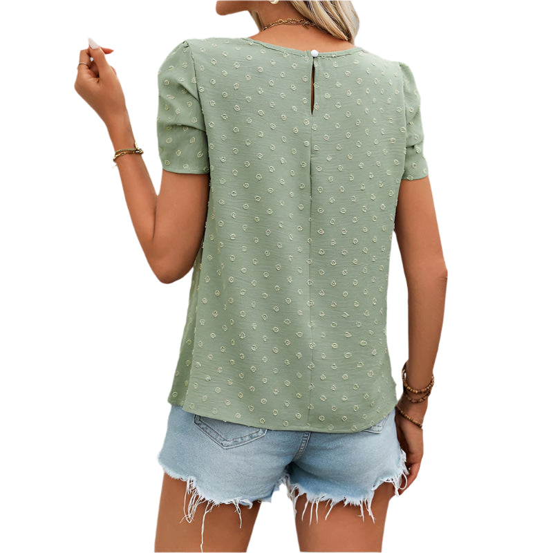 Sofie - Elegant Prikket Bluse med Puffærmer