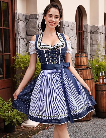 3-delt Dirndl sæt med forklæde og bluse – Oktoberfest | Traditionelt folkedragt til festlige lejligheder