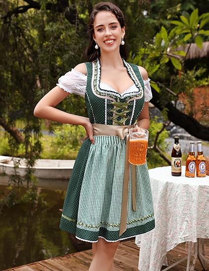 3-delt Dirndl sæt med forklæde og bluse – Oktoberfest | Traditionelt folkedragt til festlige lejligheder