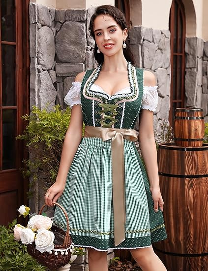 3-delt Dirndl sæt med forklæde og bluse – Oktoberfest | Traditionelt folkedragt til festlige lejligheder