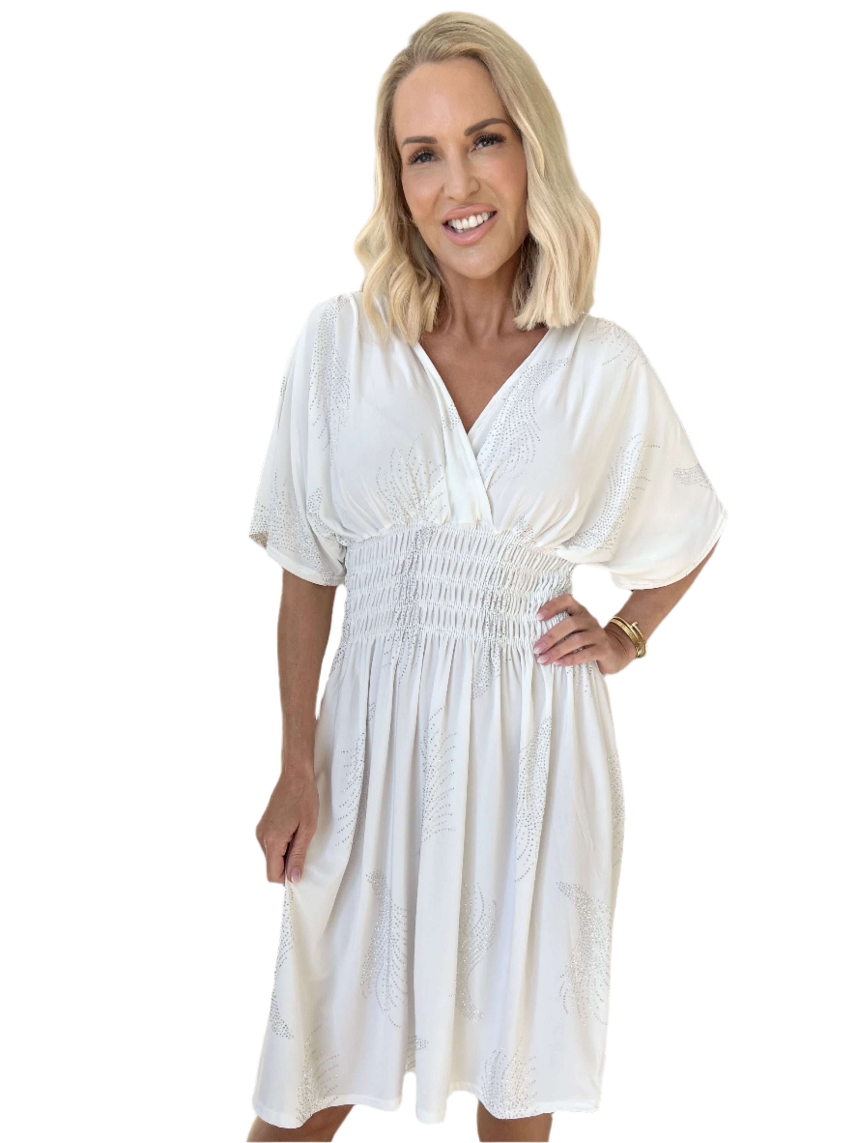 Adeline - Boho-Inspireret Midikjole med Smocktalje