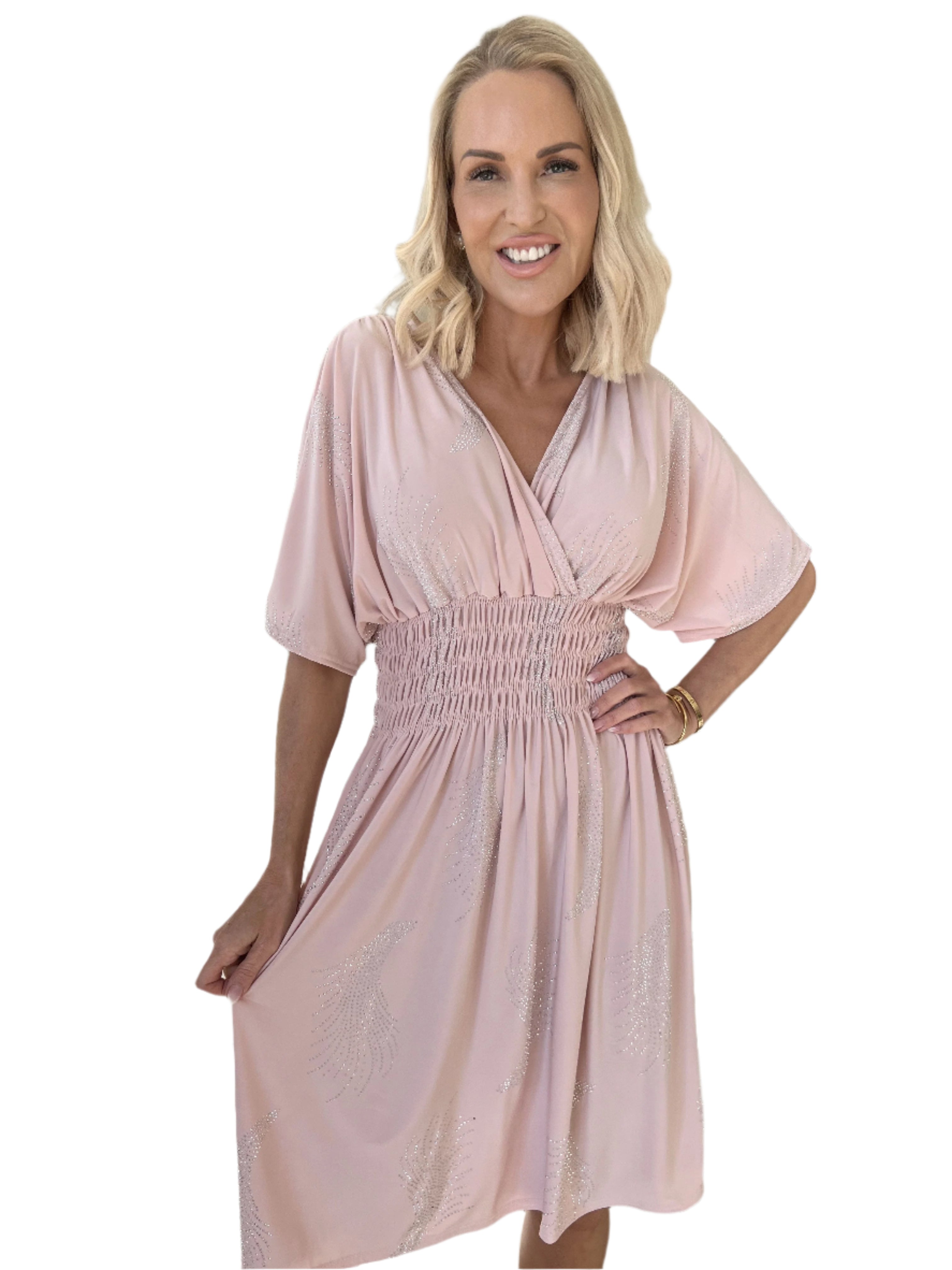 Adeline - Boho-Inspireret Midikjole med Smocktalje