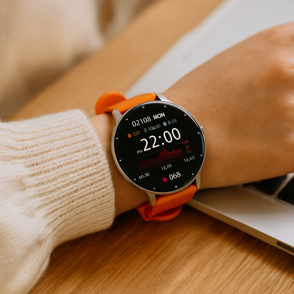 PulseSync | Kardiovaskulær Smartwatch med Hjerteovervågning, Opkalds- og Beskedpåmindelser og Døgnfitness-Tracking