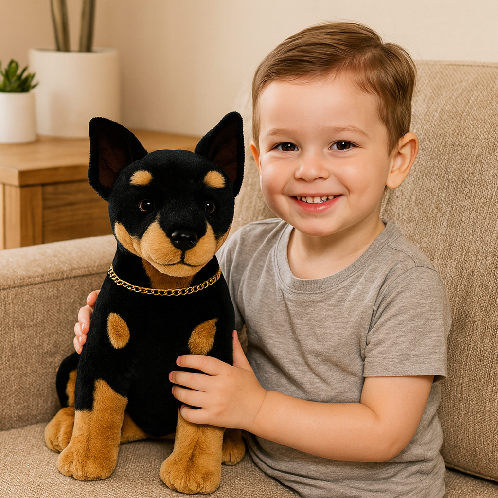 Realistisk Doberman Plyshund – Naturtro Kælehvalp til Børn og Voksne