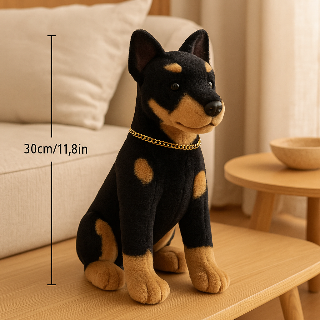 Realistisk Doberman Plyshund – Naturtro Kælehvalp til Børn og Voksne