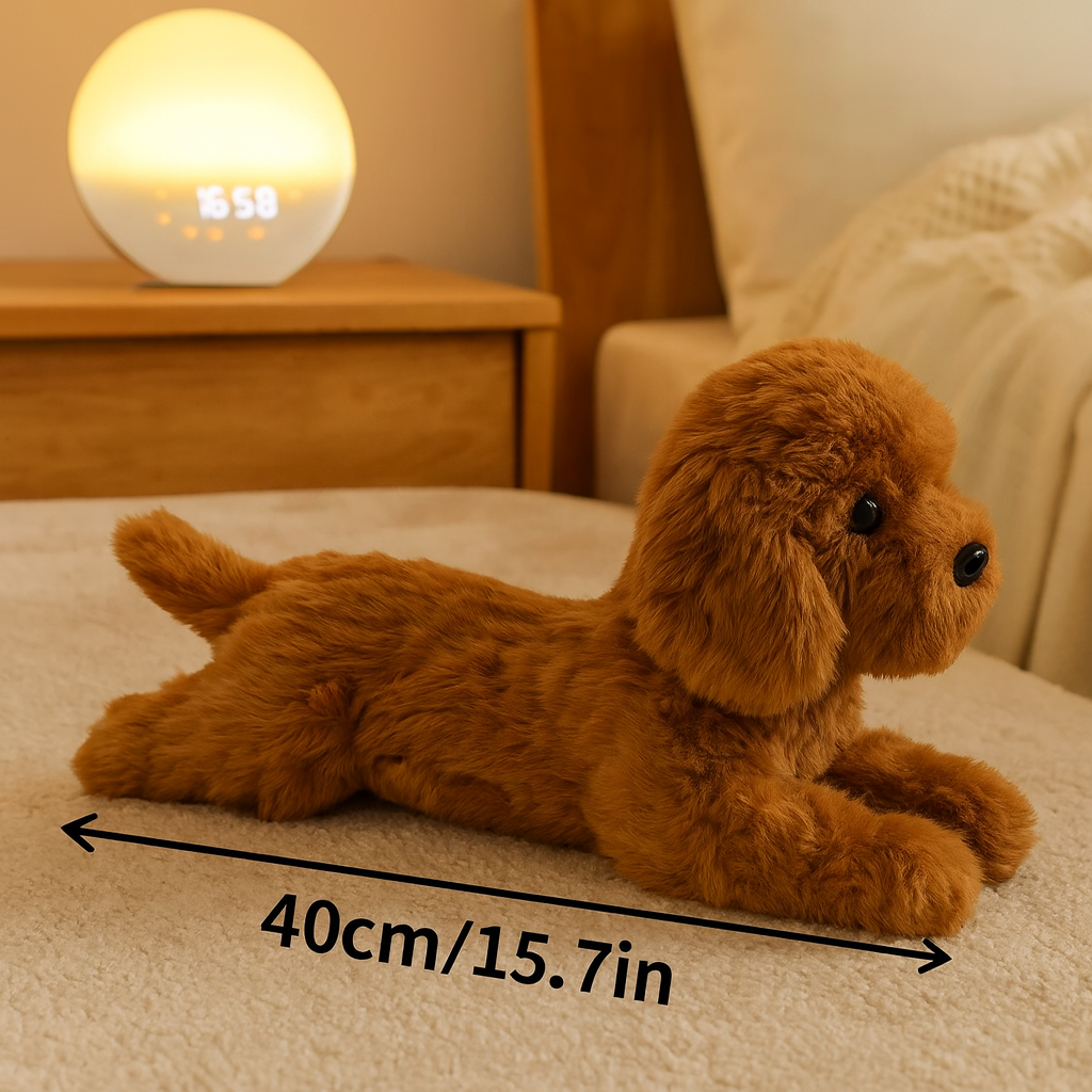 Realistisk plyshund – Livagtig krammehvalp til børn og voksne